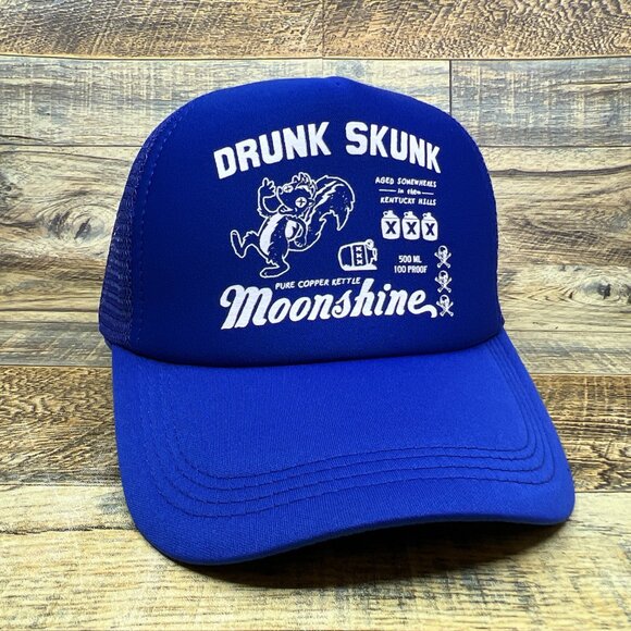 Drunk Skunk Moonshine Unisex Trucker Hat Blue Snapback Kentucky Baseball Cap - Picture 2 of 5